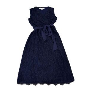 Diane Von Furstenberg Navy Lace Julianne Sleeveless Wrap Dress EUC, Size 4